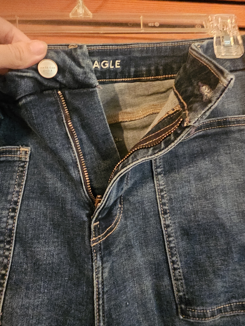 American Eagle Outfitters Dark Blue Flared Wide-Leg Jeans - Picture 5 of 7
